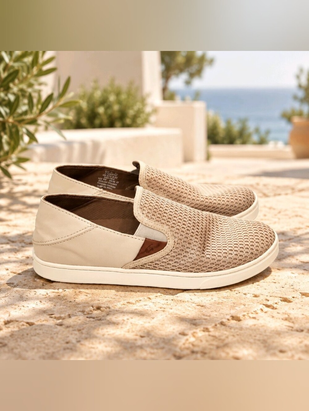 OluKai Pehuea Women's Slip-On Mesh Sneakers Tapa Tan Beige - Size 7